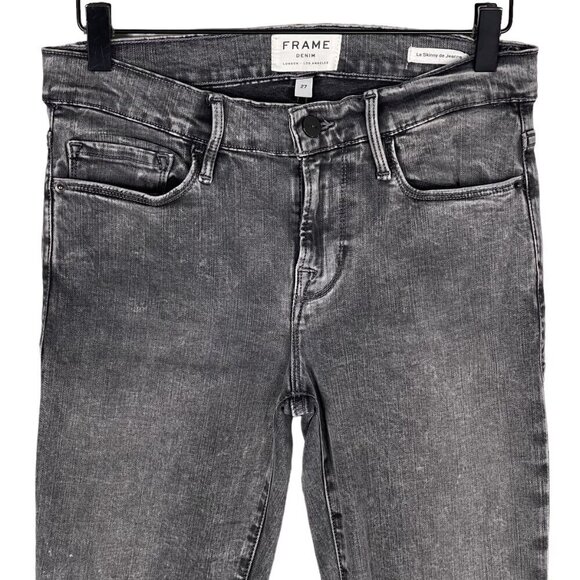 Frame Le Skinny De Jeanne 27 Mid Rise Raw Hem Stretch Jean Bennington Black - Picture 2 of 8